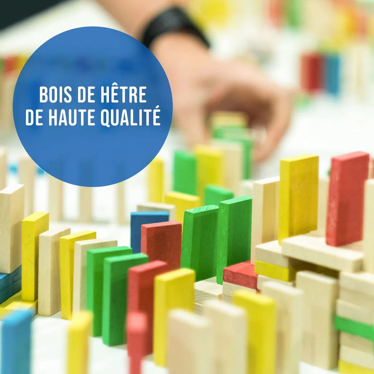 calmado – 360 pièces Dominos en Bois – Set Domino Rallye pour Enfants et Famille – Dominos Colorés en Bois pour Construire, Jouer et Créer – Domino Family Edition avec Sac de Rangement et Instructions