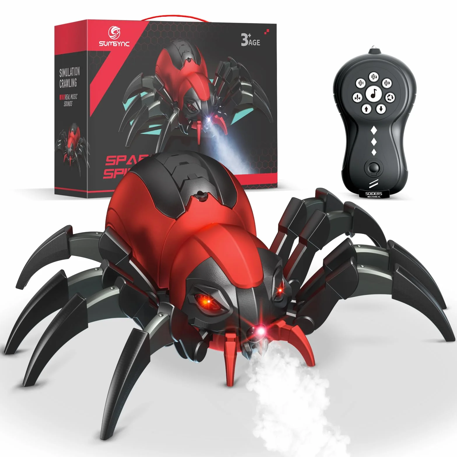Télécommande Araignées Jouets pour Enfants - Véritable RC Spider, Effets musicaux, Lumières LED, 3 4 5 6 7 8 9 10 11 12 Ans garçons / Filles, Cadeau d'anniversaire Halloween Rouge