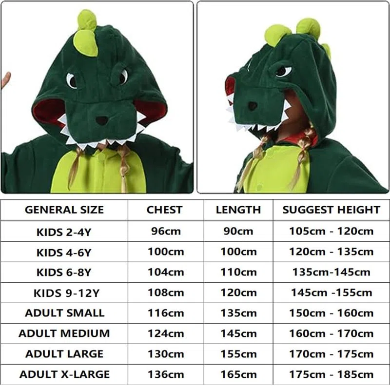Pyjama de Dessin Animaux,Dinosaure Grenouillère Pyjama,Barboteuse Costume Dinosaure de Cosplay pour Enfants et Adultes Le Carnaval et la Fête d'halloween Costume
