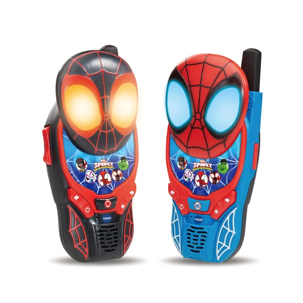 VTech - Talkies-Walkies Interactifs Spidey et Ses Amis - 2 Talkie Walkie Spidey/Spin - Communication Sécurisée, Jeux et Effets Lumineux - Cadeau Enfant de 3 Ans à 7 Ans - Contenu en Français