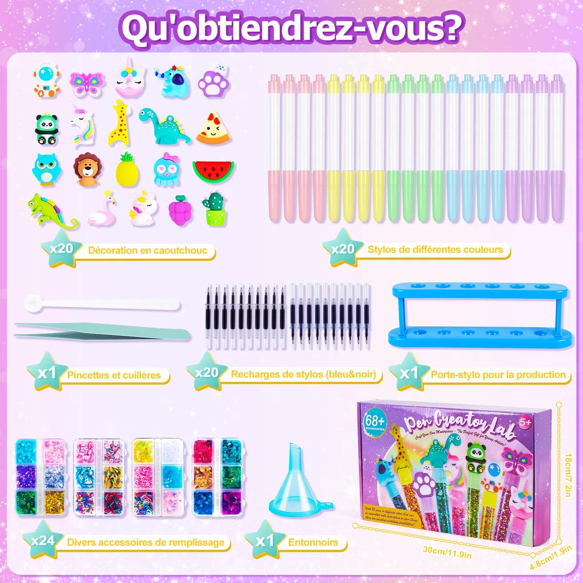 Kazzley Fabrique a Stylo avec 20 Stylos, Kit de Creation Stylo avec 68+ Accessoires, Kit Loisir Creatif Enfant, idée Cadeau Fille 4 6 8 Ans, Activité Manuelle Enfants 5 7 9 10 Ans Cadeau Anniversaire