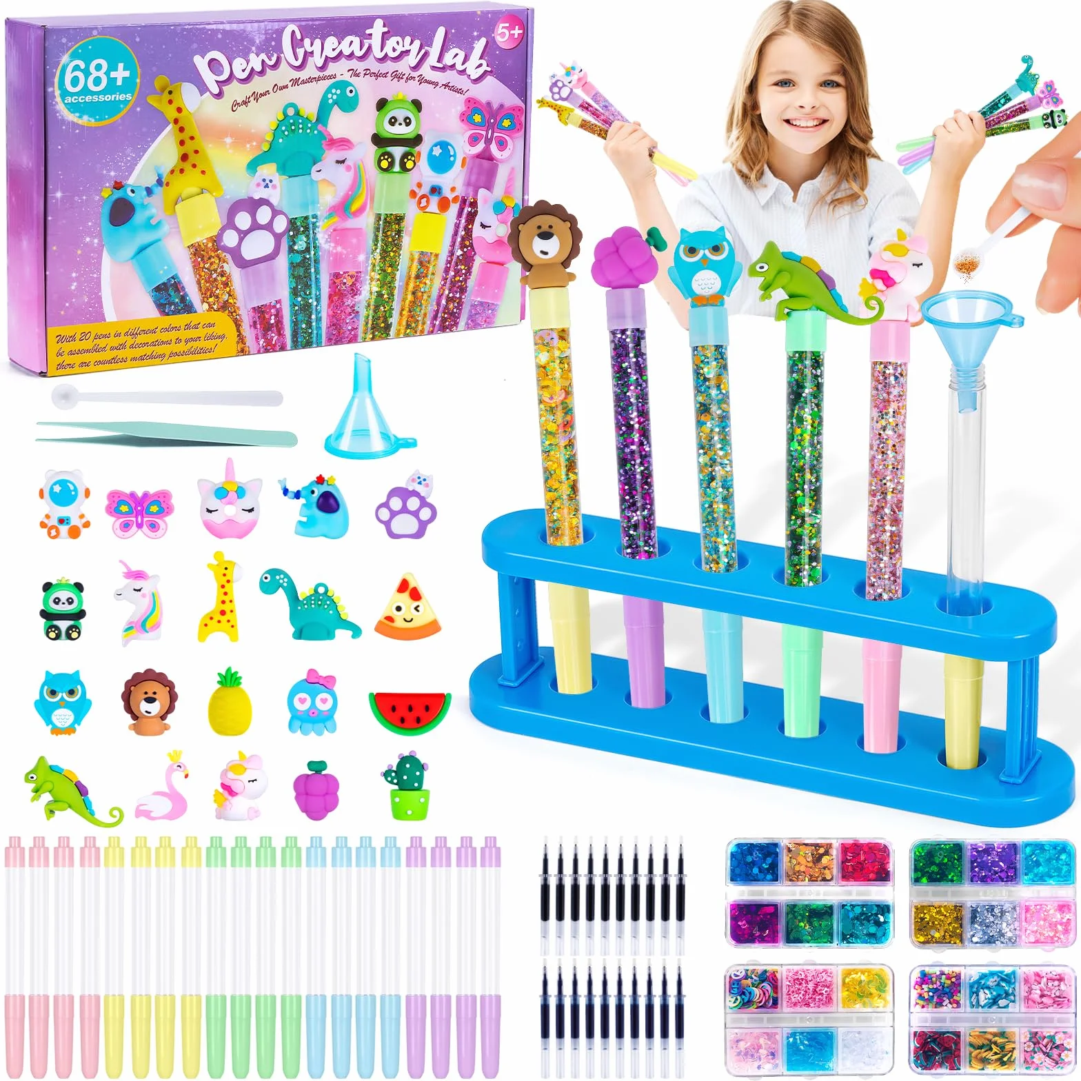 Kazzley Fabrique a Stylo avec 20 Stylos, Kit de Creation Stylo avec 68+ Accessoires, Kit Loisir Creatif Enfant, idée Cadeau Fille 4 6 8 Ans, Activité Manuelle Enfants 5 7 9 10 Ans Cadeau Anniversaire