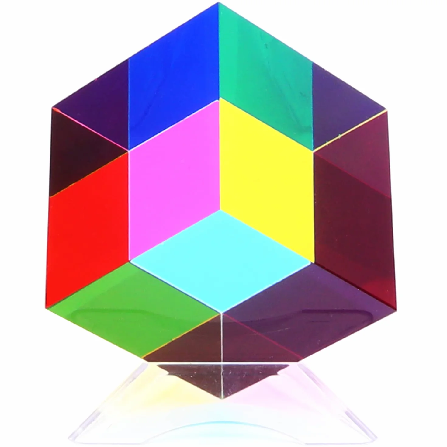 iKeelo Cube de Couleurs (60mm) avec Support – Cyan, Magenta, Jaune – Cube Optique Magique, Jouet Physique Fantaisie pour Anniversaire et Noël