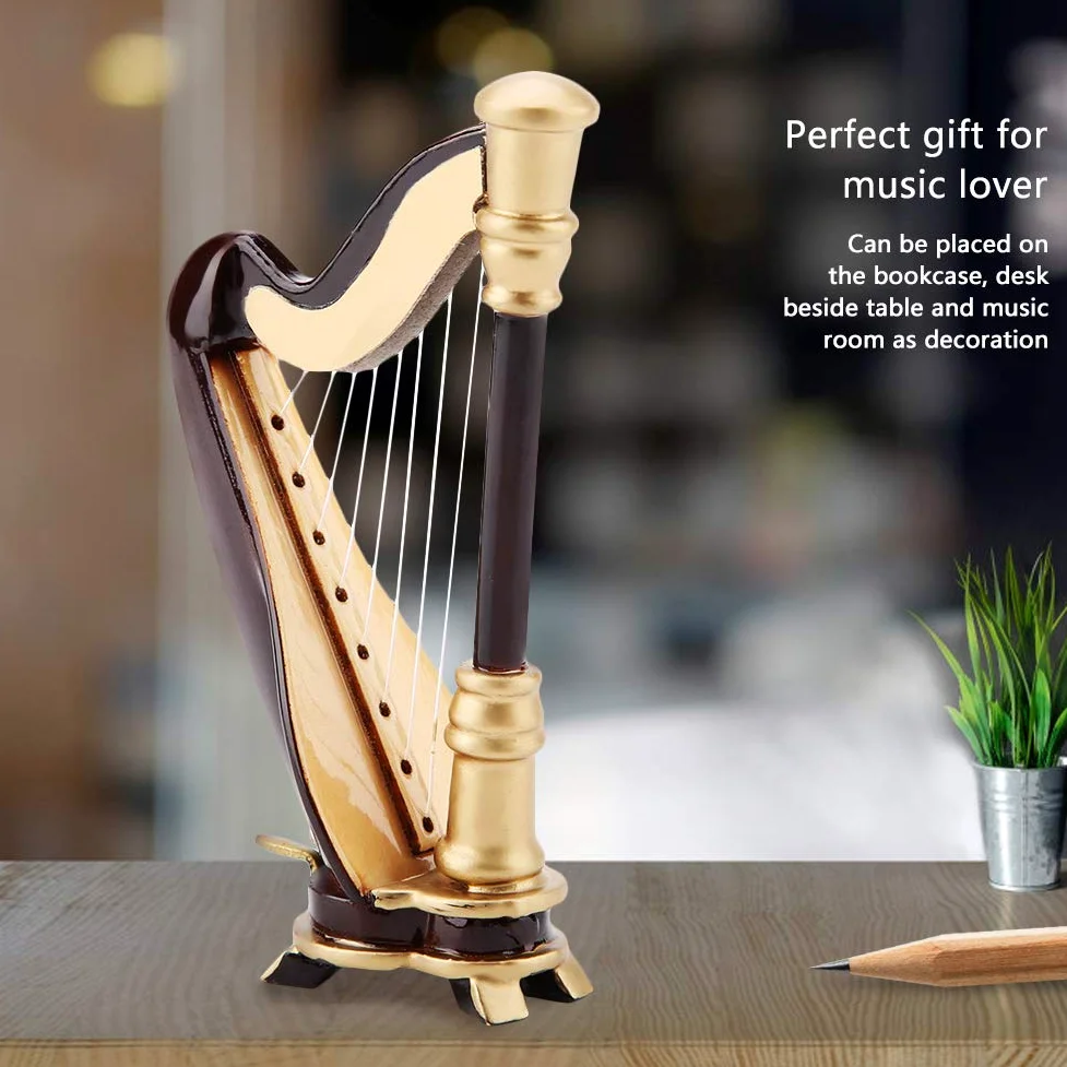 Réplique de Harpe Miniature Instrument de Musique Miniature en bois avec modèle d'instrument de boîte ornant des cadeaux de Noël pour Décoration de Salle de Musique
