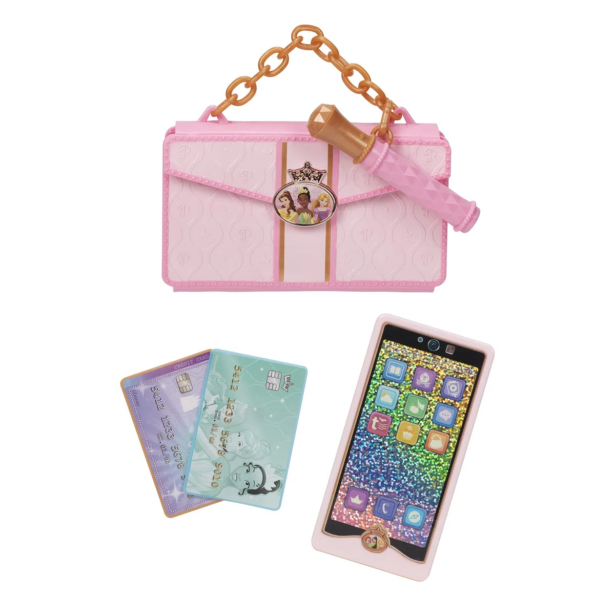 Collection Disney Princesses : Téléphone factice. Comprend Un téléphone factice, Un Gloss factice, des Cartes de crédit factices et Un Sac pour Les Petites Filles à la Mode dès 3 Ans.