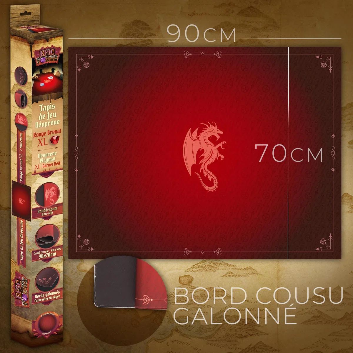 Epic Forge -Tapis de Jeu Neoprene 90 x 70 cm Dragon Rouge Grenat