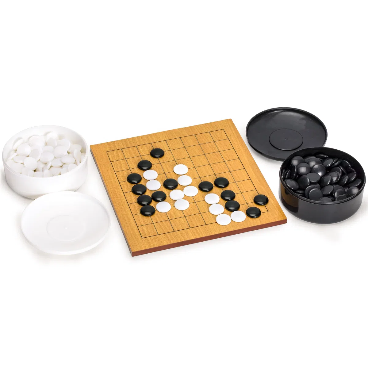 Yellow Mountain Imports Plateau de Jeu de Go pour Débutants 9x9 en Placage de Bois de Hêtre Sculpté (1 cm) avec des Pierres de Mélamine Convexes Simples