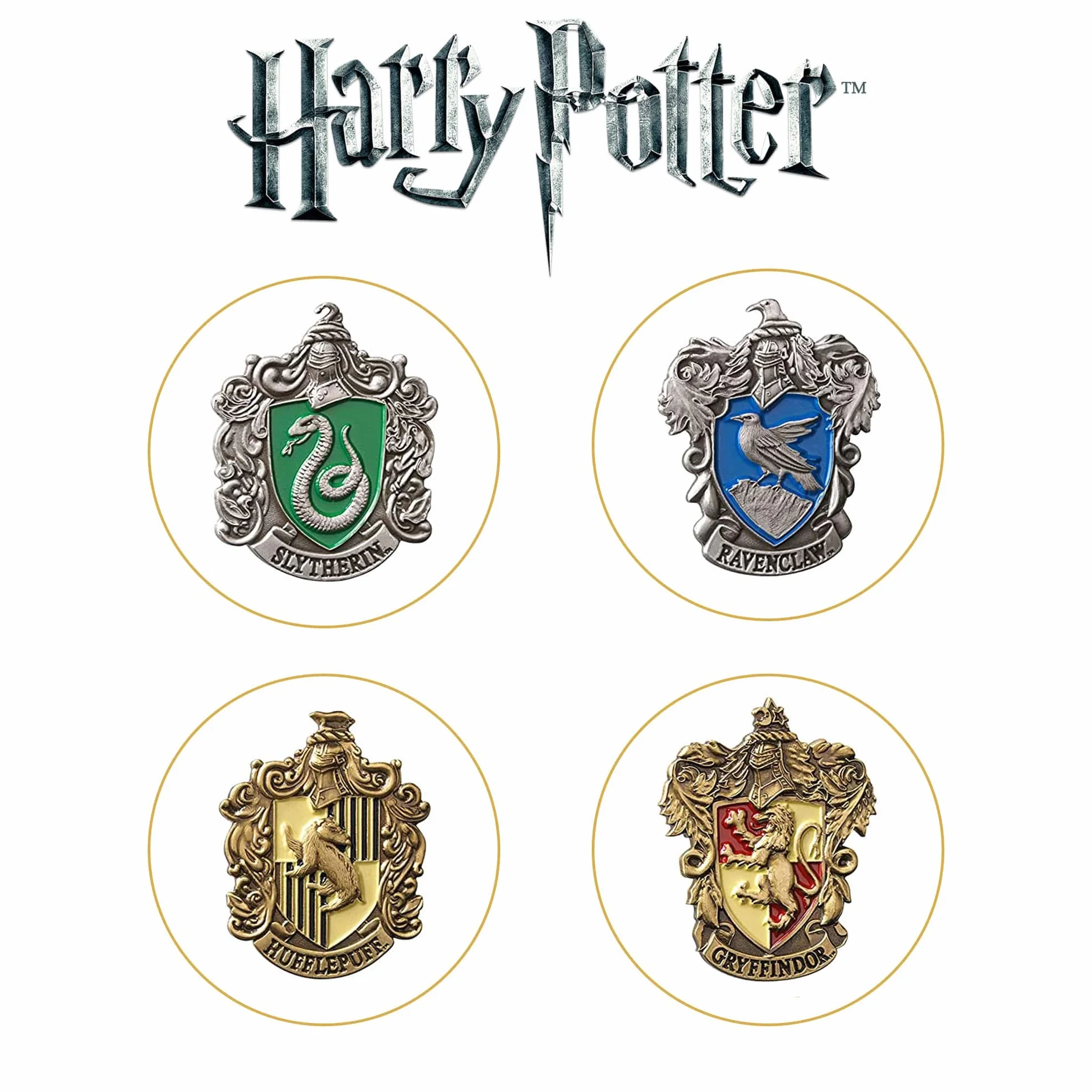 Épingle de la maison de Poudlard - Cinq épingles dans une vitrine. Collection Harry Potter Noble