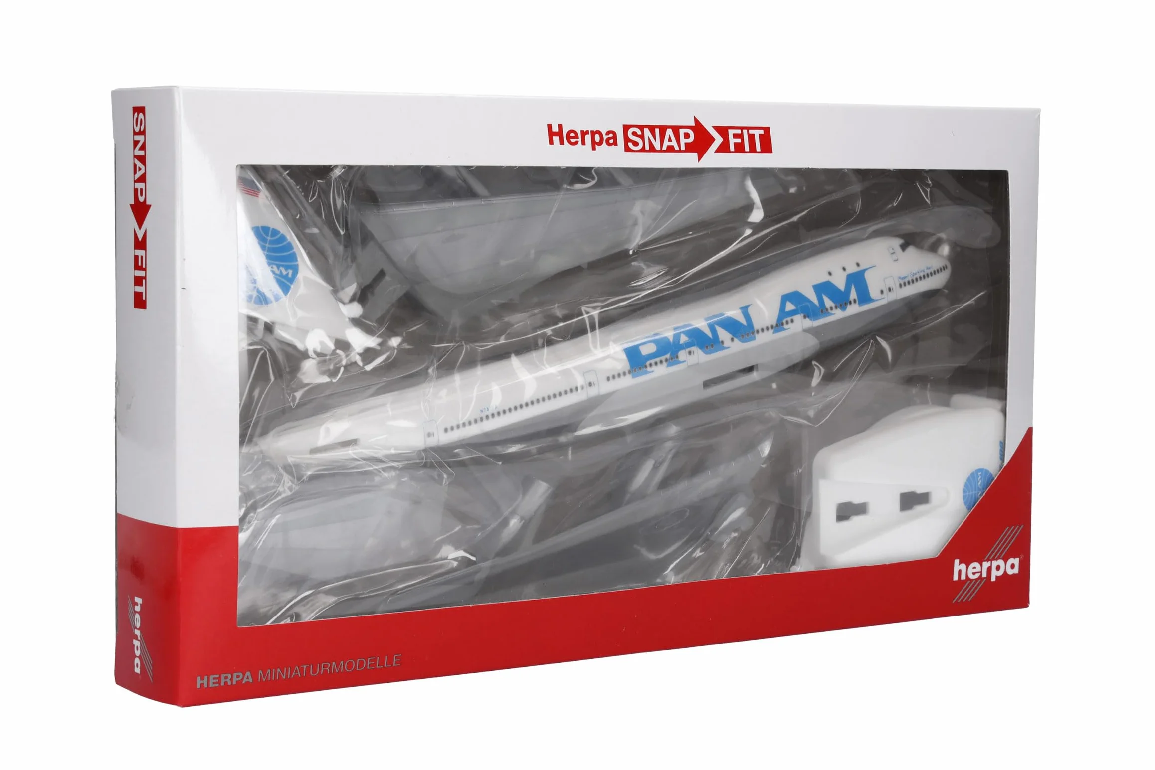Herpa Snap-Fit modèle réduit Avion Pan Am Boeing 747-100, Miniature à l'échelle 1:250, pièce de Collection, modèle avec Socle, Plastique