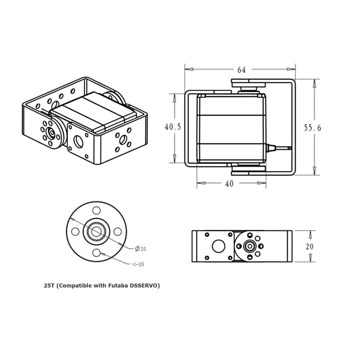 25KG Servo Moteur Robot Servos de direction numérique à engrenage métallique à couple élevé avec supports de montage
