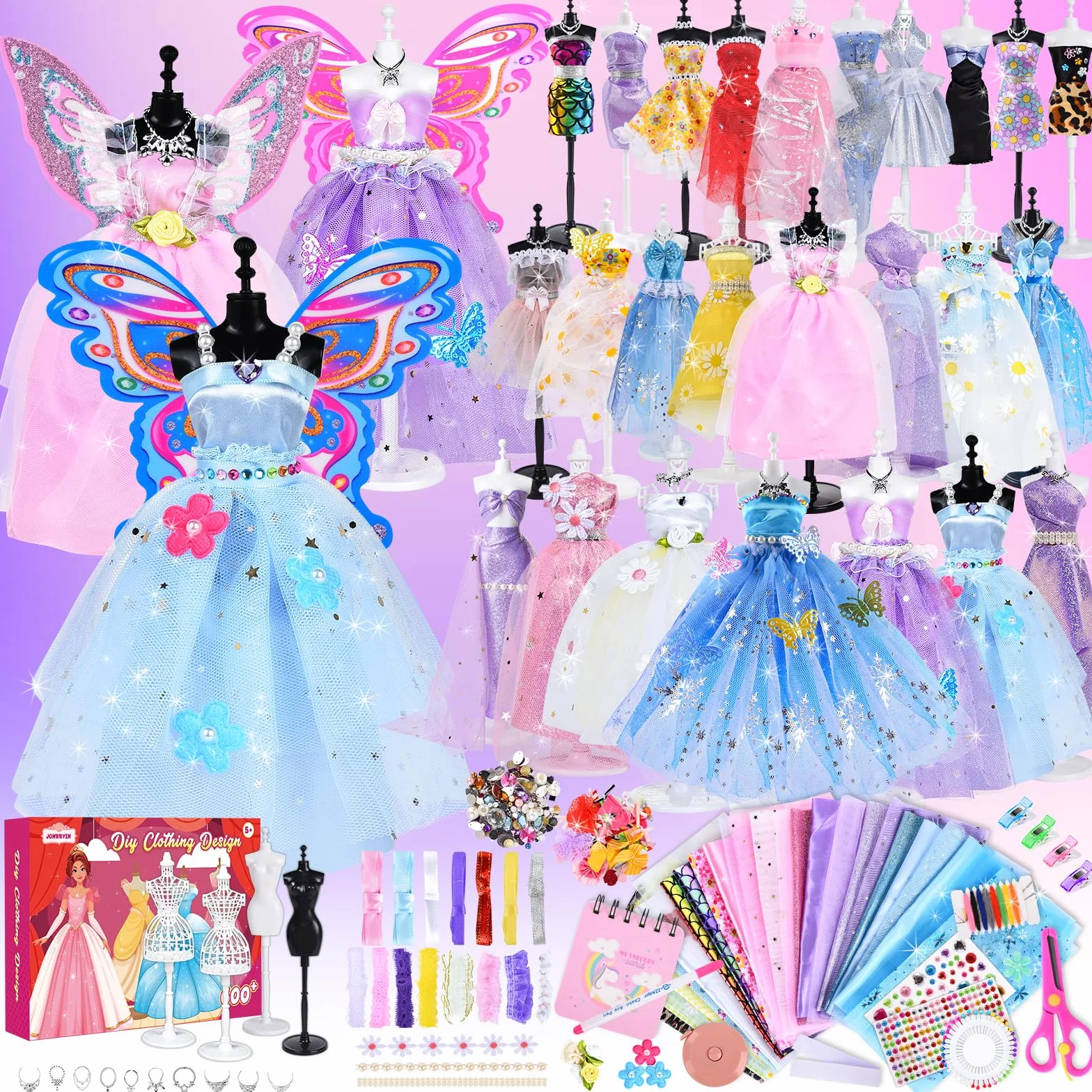 JONRRYIN Fashion Design Kit Création, 600+ Kit de Création de Mode, Création de Mode Couture Enfants, Kits de Loisirs Créatifs Activités Créatives Fille 8-12 Ans