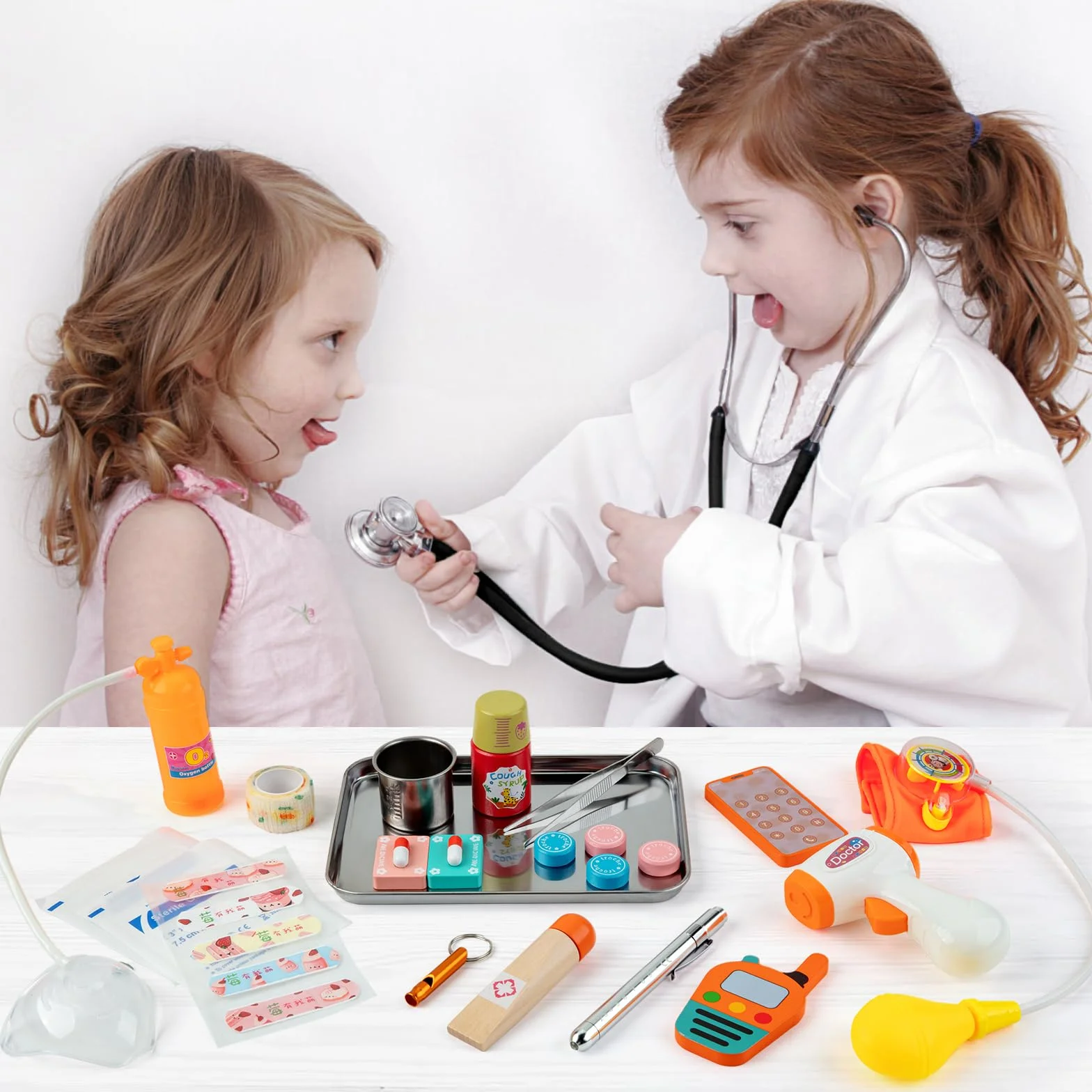 EFO SHM Malette Docteur Enfant, avec Vrai Stethoscope, Thermomètre, Seringue et Plus, Malette Docteur en Bois, Jouet pour Filles et Garçons de 3-6 Ans, Idéal Cadeau