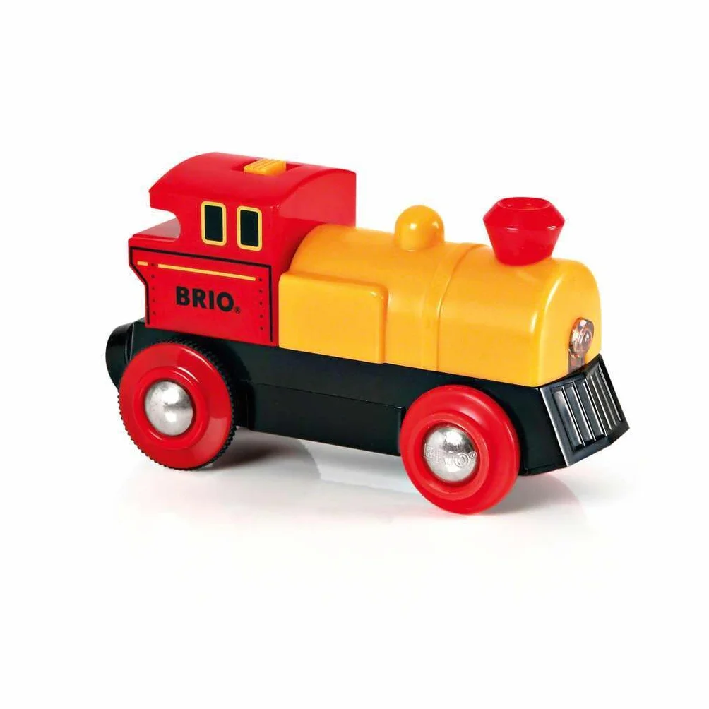 BRIO World - 33594 - Locomotive à Pile Bidirectionnelle Jaune - Train électrique avec Fonction Lumineuse - pour Circuit de Train en Bois - Jouet pour Garcons et Filles dès 3 Ans