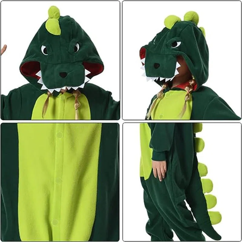 Pyjama de Dessin Animaux,Dinosaure Grenouillère Pyjama,Barboteuse Costume Dinosaure de Cosplay pour Enfants et Adultes Le Carnaval et la Fête d'halloween Costume