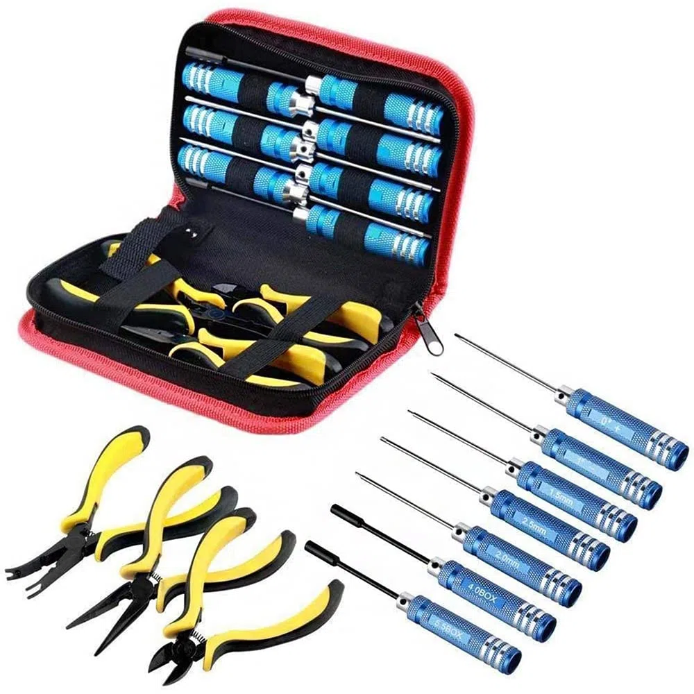 Kit d'outils 10 en 1 pour télécommandé, tournevis, pince, manchon hexagonal, kit de réparation pour voiture, bateau, quadricoptère, hélicoptère, modèles multirotors