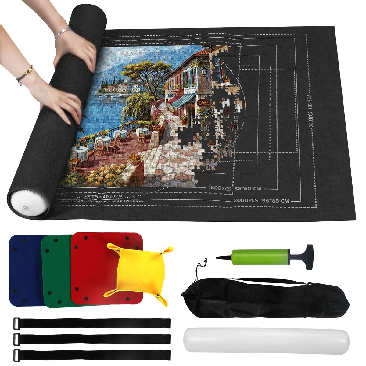 Zaloife Tapis Puzzle 2000 Pièces, Rangement et Support Enroulable, Accessoire de Stockage Noir