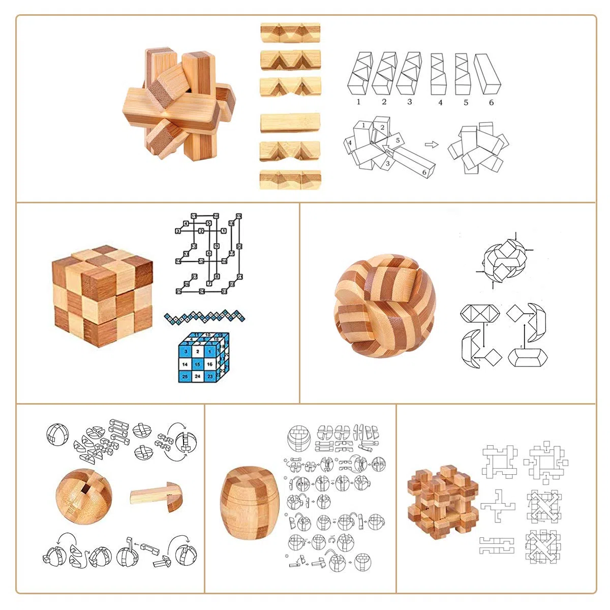 Casse-tête métallique Wire Set de 22, IQ Test Casse-tête Métal IQ Jigsaw Puzzle Jouet Éducatif pour Adultes et Enfants (Wooden&Metal Puzzles 22pcs)
