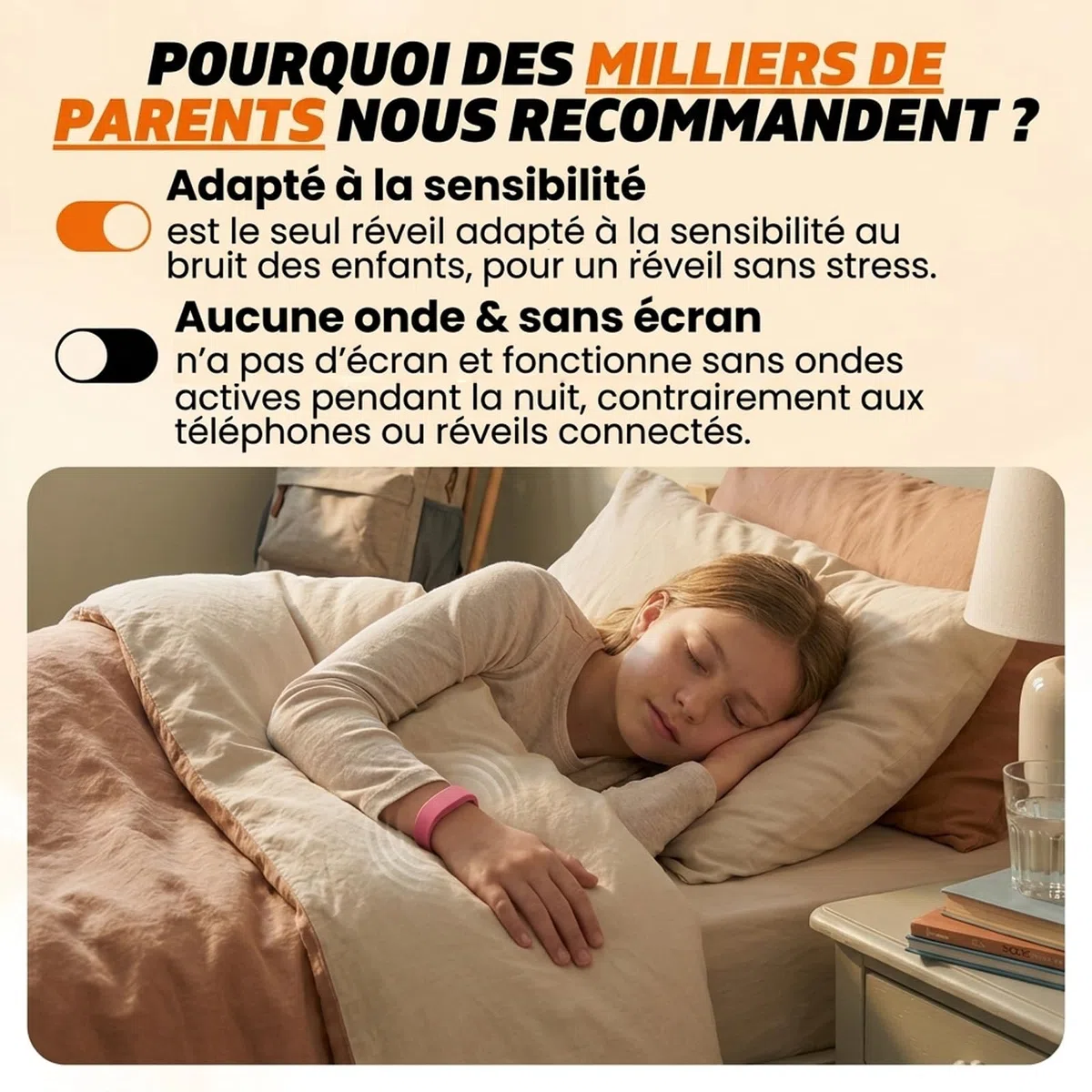 Reiteag Taqavibe Bracelet Reveil Enfant – Réveil Silencieux au Poignet, Autonomie Longue Durée, Confort Léger, Idéal pour Routine Matinale et Enfants Dormeurs Profonds
