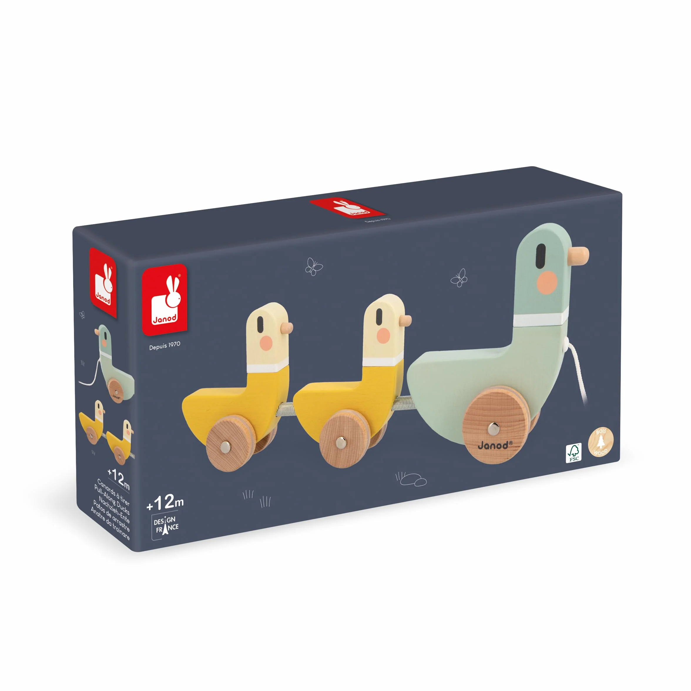 Janod - 3 Canards à Tirer Sweet Cocoon - Jouet d'Éveil - Développe la Motricité - Jouet en Bois FSC et Peinture à l'eau - Dès 12 Mois,J04051