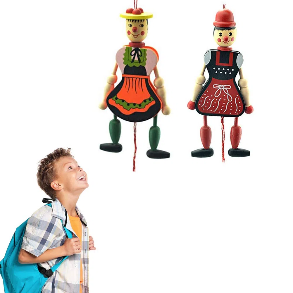 Marionnette à Tirer en Bois, Jouets de Poupée, Décorations Amusantes à Suspendre pour Enfants et Adultes, Lot de 4, 18 Cm, Couleur Aléatoire, Ornement de Mode Classique pour Arbre et Mur
