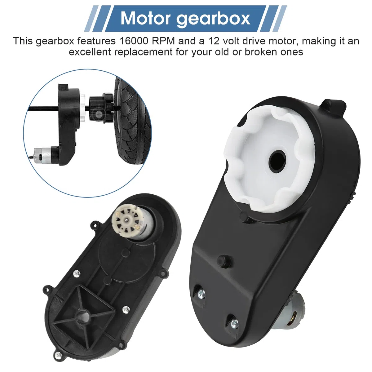 12V 16000Rpm Boîte de Vitesse de Moteur Électrique, Boîte de Vitesse de Voiture d'enfant, boîte de Vitesse de Moteur électrique RS390 pour des Voitures d'enfants(Noir)