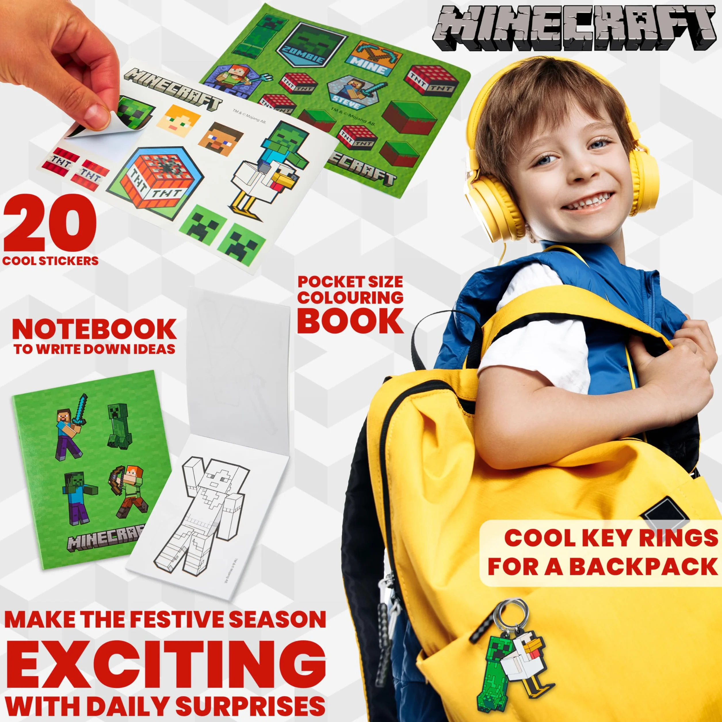 Minecraft Calendrier de l'Avent 2025 Enfant et Ado Creeper Compte à Rebours Noel 24 Surprises Papeterie Original et Accessoires Kawaii Cadeau Enfant (Bleu)