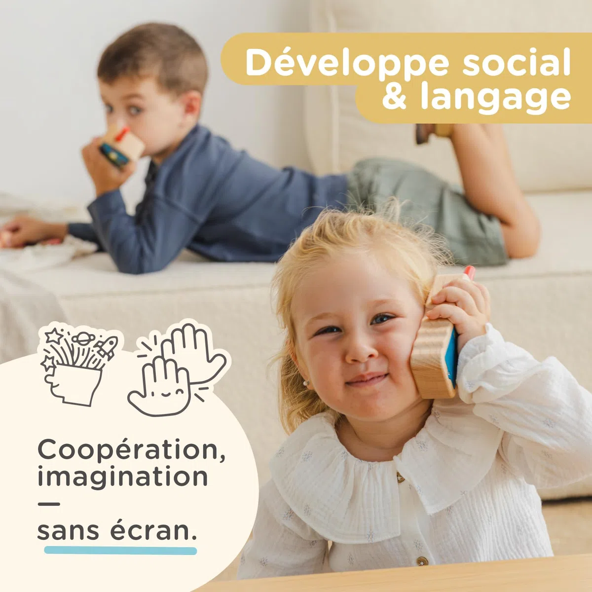 Nene Toys Talkie-Walkies en Bois pour Enfants – Vrais 2-Voies, portée 500 m – Push-to-Talk, Un Seul Canal – Hêtre FSC®, sûr & Durable – Jeu intérieur/extérieur – Cadeau 2–8 Ans