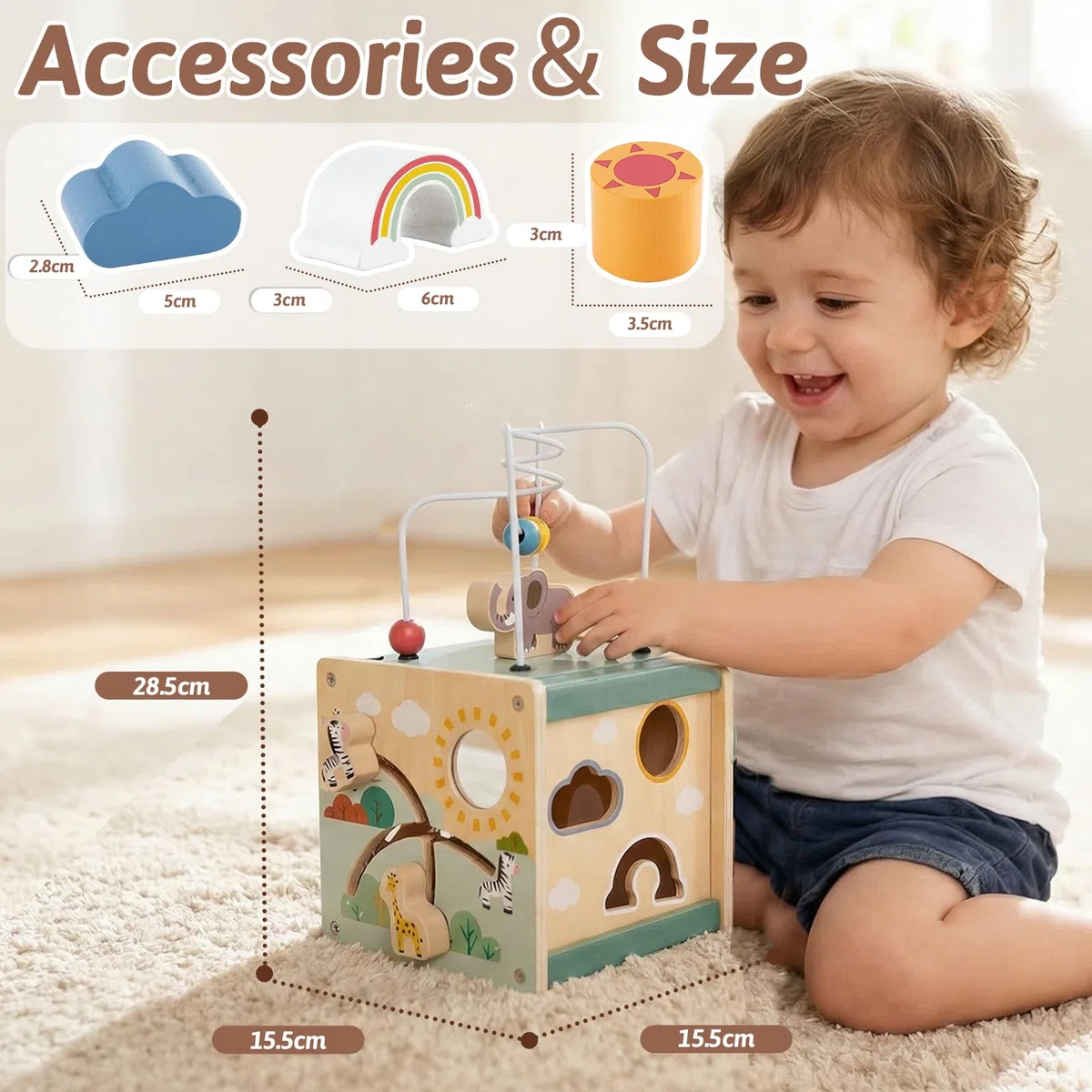 LINFUN KIDS Cube d'Activité Bébé en Bois Jeu de Activite Motricité Dactivité 6 en 1 Multijeux Jeux Montessori Cadeau pour Bébé Garçon et Fille