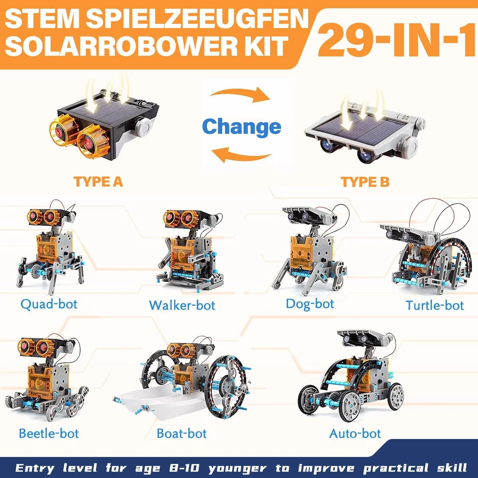 Kit Robot Solaire, 29 en 1 Robot Jouet Enfant Maquette Voiture Jeux de Construction Robotique Éducative Exterieur Experiences Scientifiques Cadeau pour Garçon Fille