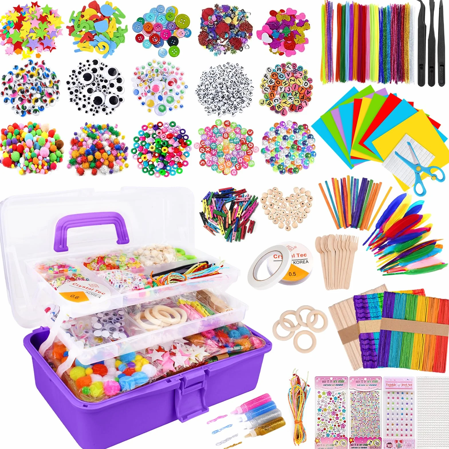 JOTOL Kit Bricolage Enfant,3100+PCS Activites Manuelles pour Enfants,Loisir Creatif avec Cure-Pipe,Pompon,bâton,Perle de Lettre,du scrapbooking,DIY Activites Manuelles