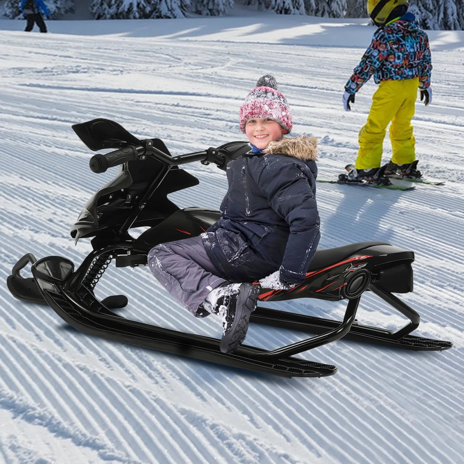 Luge pour enfants, luge de course, luge pour adultes, luge avec volant, convient pour enfants et adultes, avec amortisseurs
