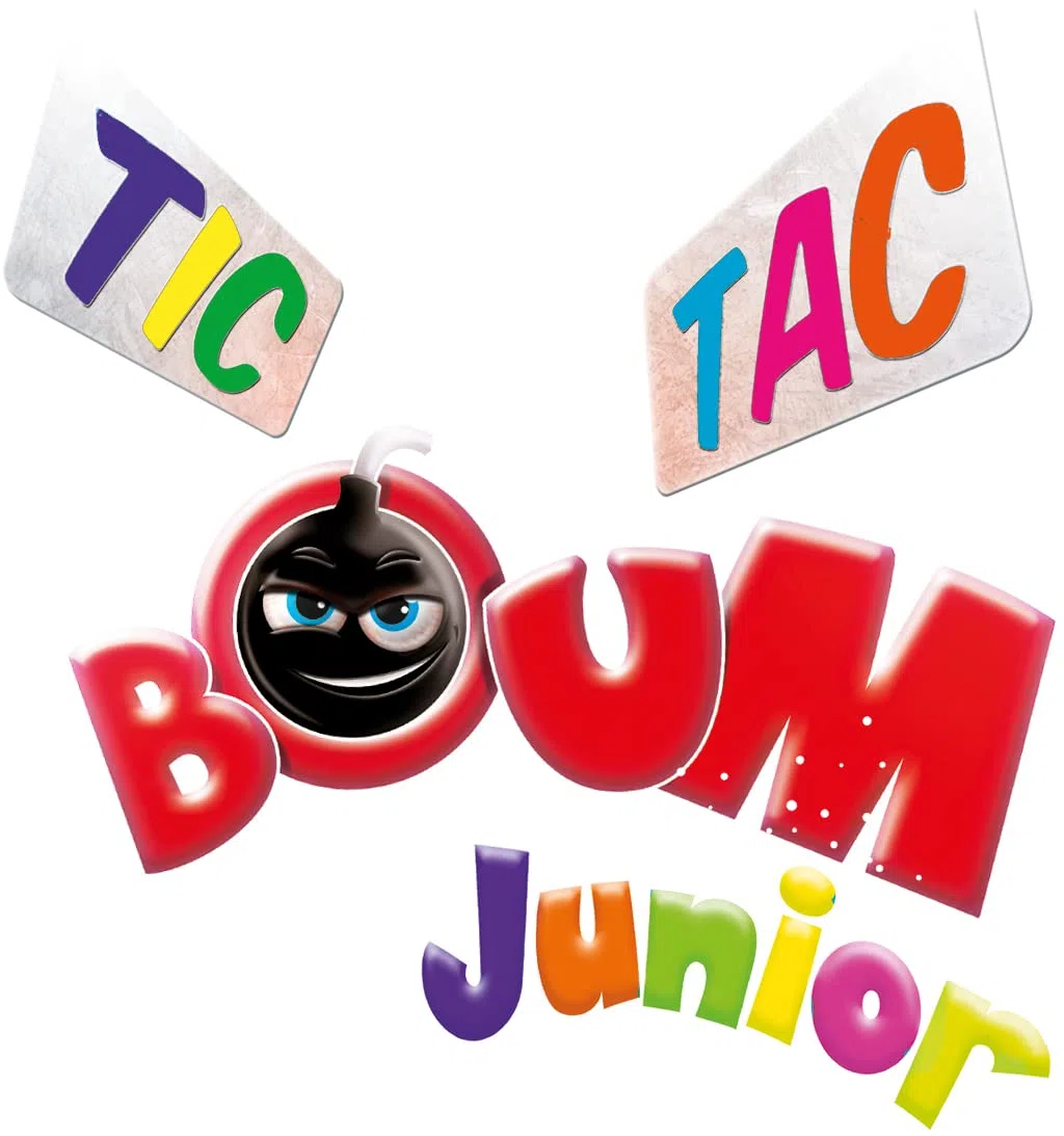 Asmodee - TIC TAC BOUM Junior - Jeu d'Ambiance pour Enfants dès 5 Ans -Jeu de Cartes & Rapidité - Trouvez 1 Mot avec 1 Syllabe - avec Bombe Minuteur - 2 à 12 Joueurs - 15 Min -en Français - Zygomatic