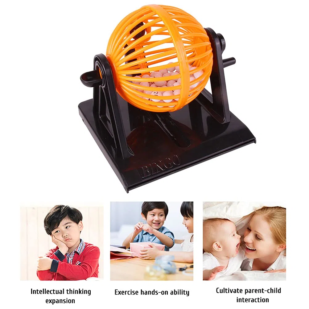 Ensemble de Jeu de Bingo, Cage Ronde en Plastique, 90 Boules de Bingo, 12 Cartes de Bingo, Jeu Familial pour Enfants de Plus de 6 Ans (12 * 12cm)