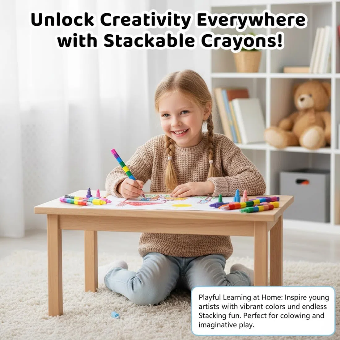 10 Crayons Empilables pour Enfants, Crayons de Couleur Empilables et Cire, Set de Blocs Arc-en-Ciel pour Garçons & Filles, Idéal comme Cadeau Anniversaire & Fête (Arc-en-Ciel)