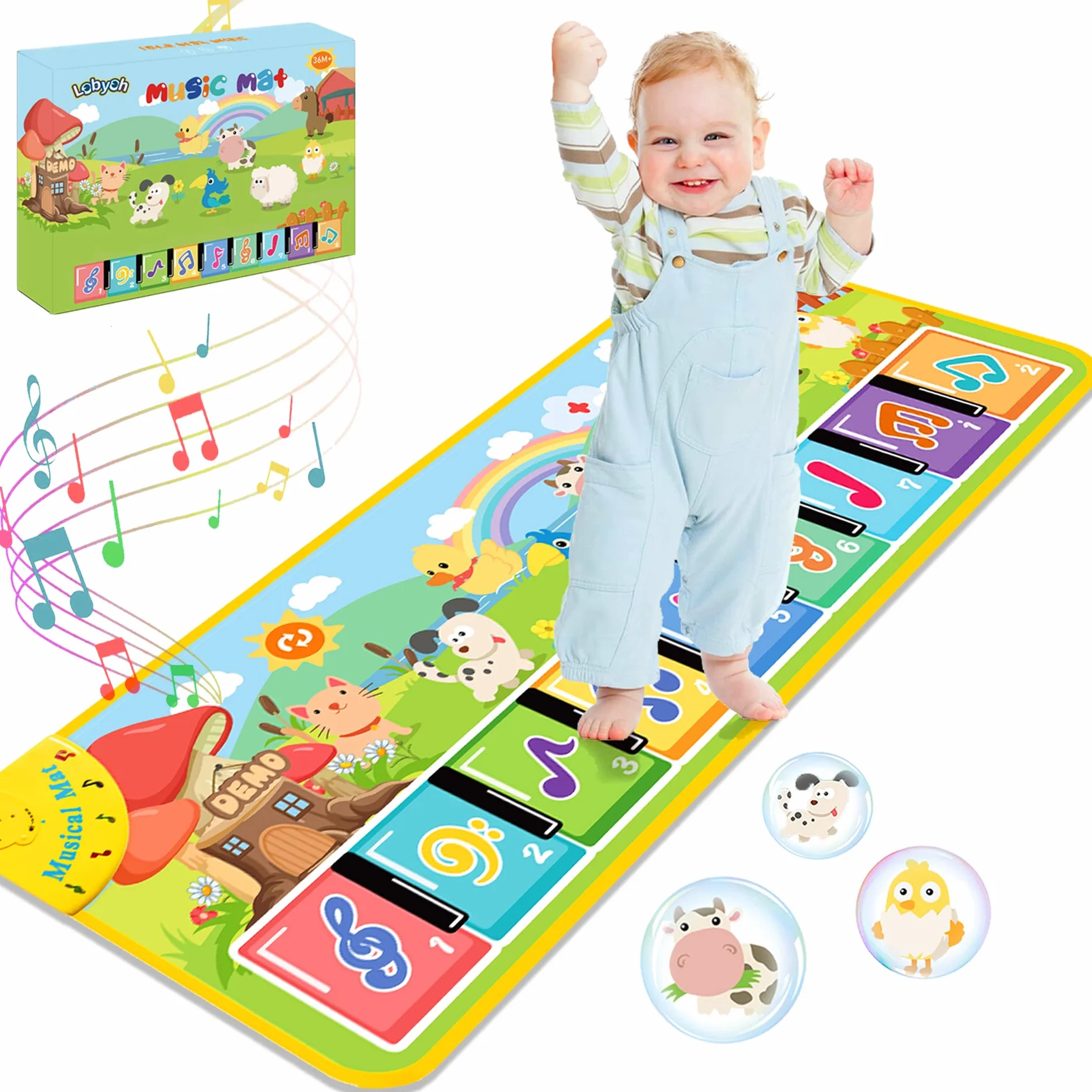 Lobyoh Tapis Musical Tapis Piano Enfant avec 8 Animaux, Tapis de Danse, Tapis de Jeu Musique, Cadeaux d'anniversaire, Jouets Musicaux pour Bébés Garçons Filles
