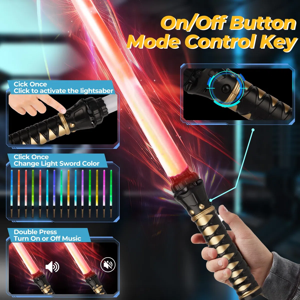 Sabre Laser, 2 Pièces 15 Couleurs Lightsaber avec Effets sonores FX, 2 en 1 Sabre Laser Lumineux, Jouets Sabre Laser pour Enfants, pour Halloween, Cosplay, Fêtes sur Samouraïs