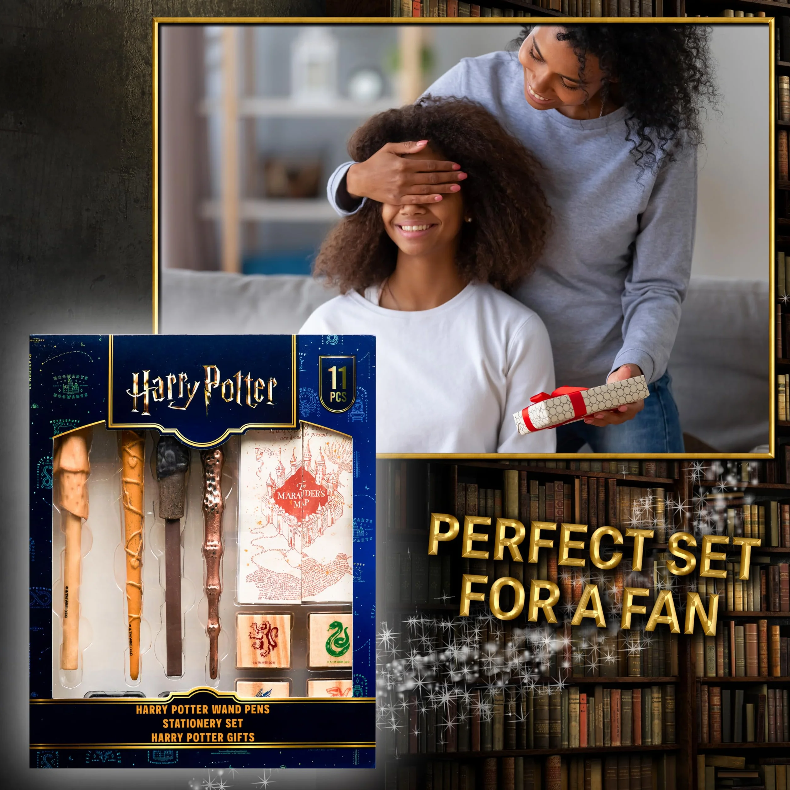 Harry Potter Coffret Stylo Baguette Magique, Tampon Encreur & Carte du Maraudeur Idée Cadeau Fille/Garcon