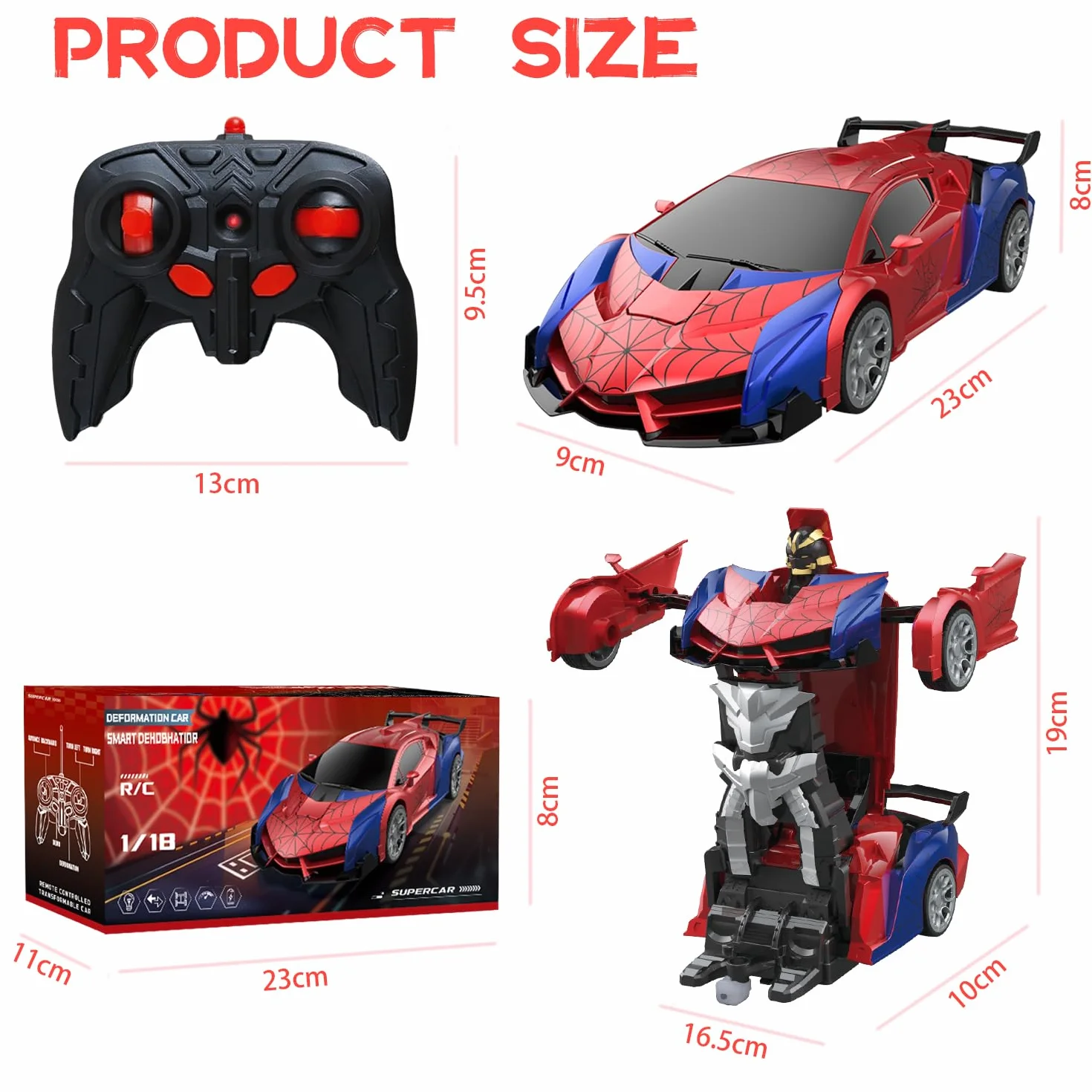 Voiture Telecommandé Enfant, 2.4Ghz Voitures Télécommandée Transformable en Robot Jouets Enfants 3 4 5 6 7 8 9 Ans Garçon Fille, Spider RC Car Cadeau Anniversaire Noël Jeux Intérieur Extérieur