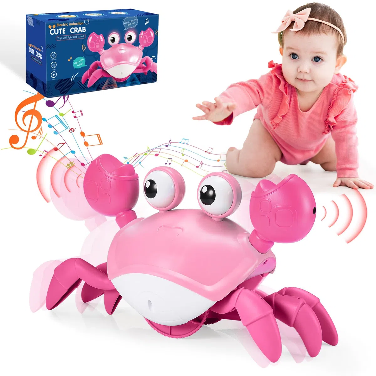 iKidiki Jouet Fille 1 2 3 4 Ans, Crabe Jouet Bebe 1 2 3 4 Ans Cadeau Fille 1 2 3 4 Ans Crabe Qui Marche Bebe Jouet Montessori Bebe 6-12 Mois Jeu Bebes 1 2 Ans Cadeau Bébé 1 2 Ans Jouets Musicaux
