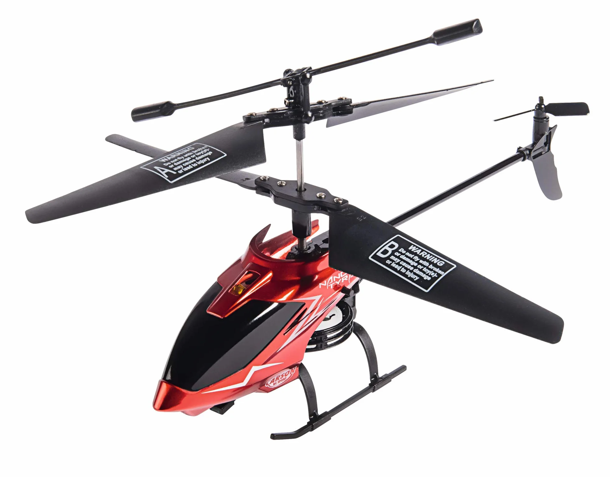 Carson 500507070 Nano Tyrann - Mini hélicoptère RC, modèle RTF (Ready to Fly) Robuste pour débutants, avec télécommande IR 2 canaux, pour Enfants à partir de 8 Ans, Rouge