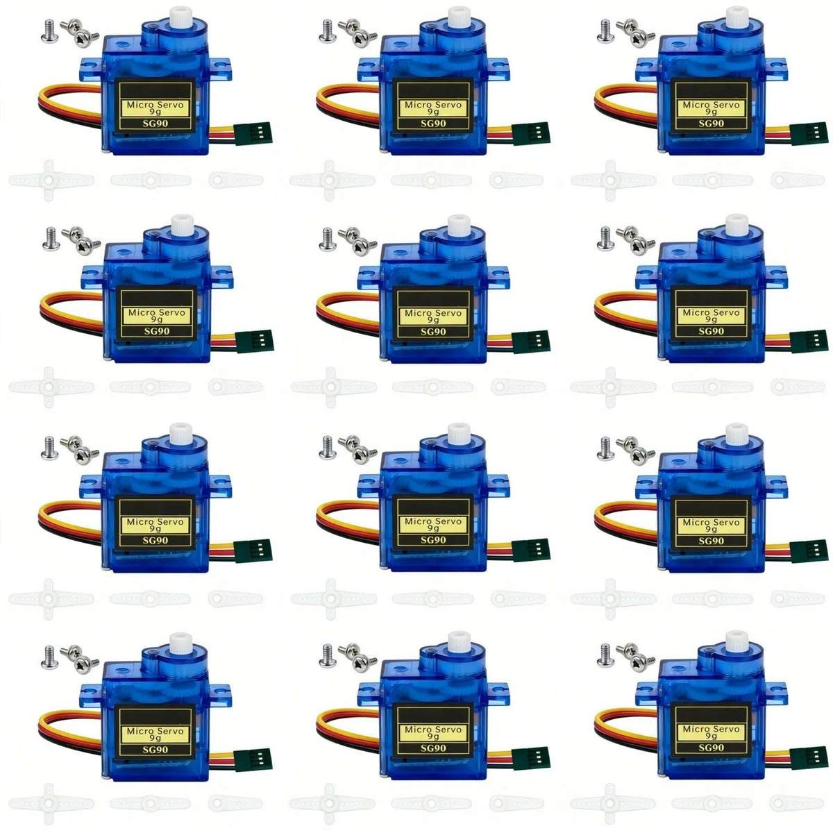 Lot de 12 mini servomoteurs 9G - Pour Arduino - Contrôle avec câble - Pour robot radiocommandé, bras, avion, hélicoptère, bateau