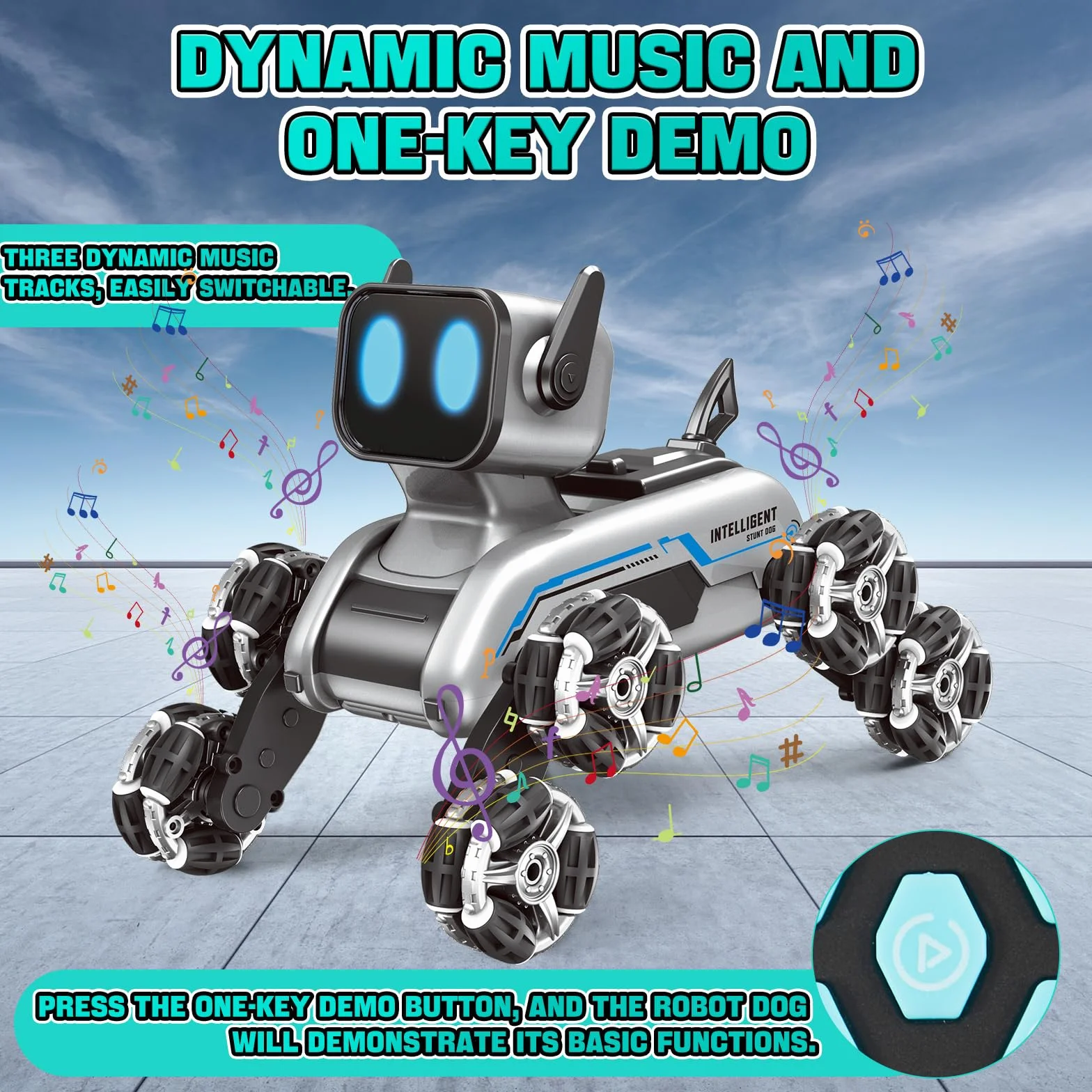 Chien Robot Telecommandé pour Enfants, Voiture Télécommandée avec Musique et Lumières LED et Huit Roues, 2.4GHz Détection Gestuelle Voiture RC Stunt Drift, Jouet Garcon et Fille 4 5 6 7 8 9 10 Ans