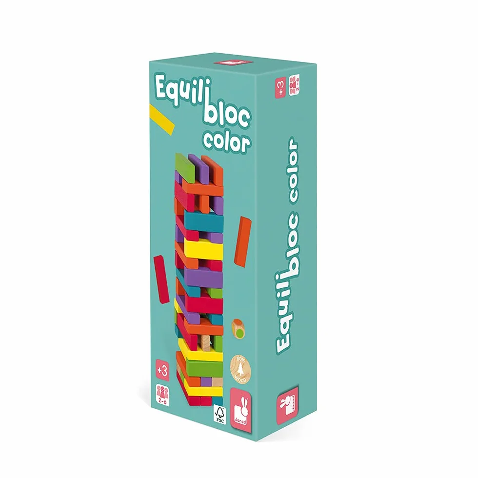 Janod - Equilibloc Color - Blocs de Construction en Bois - 60 Pièces - Jeu d'Adresse - Multicolor - Dès 3 Ans - J02012