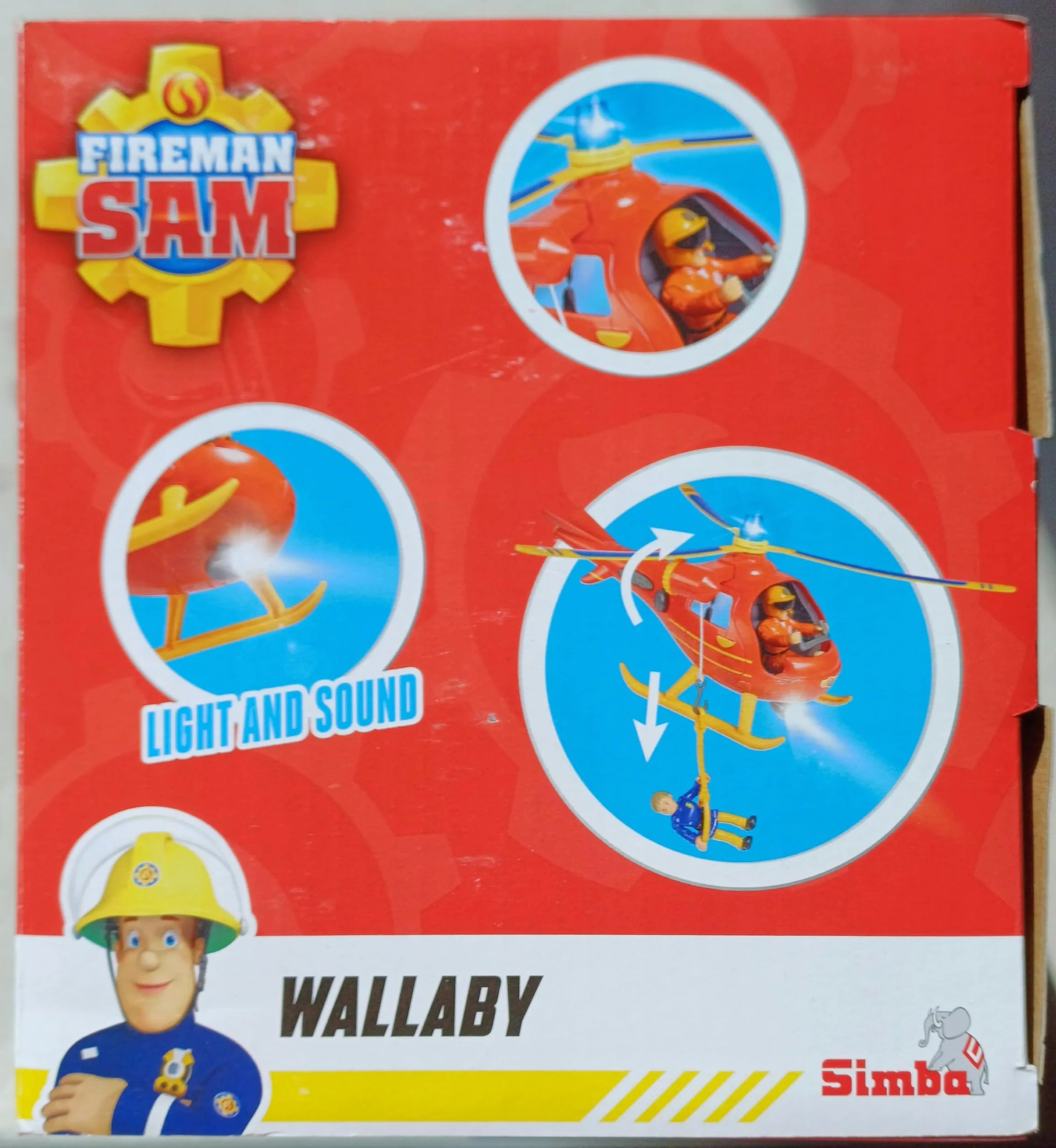 Simba - Sam Le Pompier - Hélicoptère Wallaby 1 - Fonctions Sonores et Lumineuses - 1 Figurine + Accessoires Inclus - Piles Incluses - Dès 3 Ans - 109251002038 Rouge