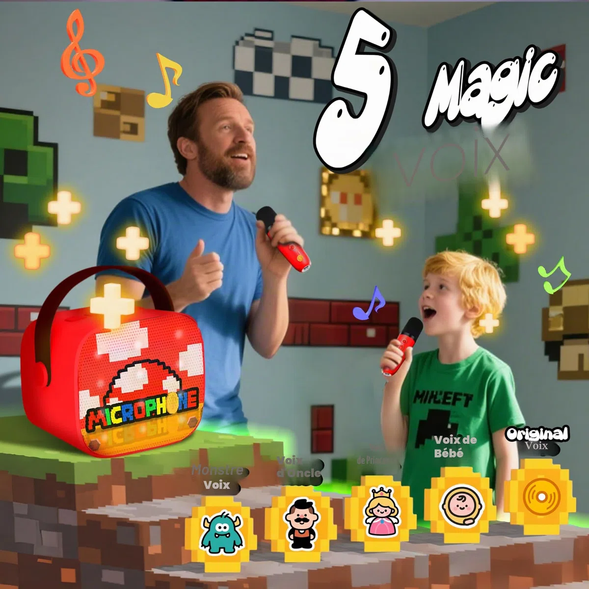 Super Bro Jouets Musicaux pour Enfants, Micro Karaoke Enfant avec 2 Micro sans Fil Bluetooth, Micro Enfant pour Chanter Enceinte Karaoké Enfant Cadeau Garçon Fille 3-10 Ans