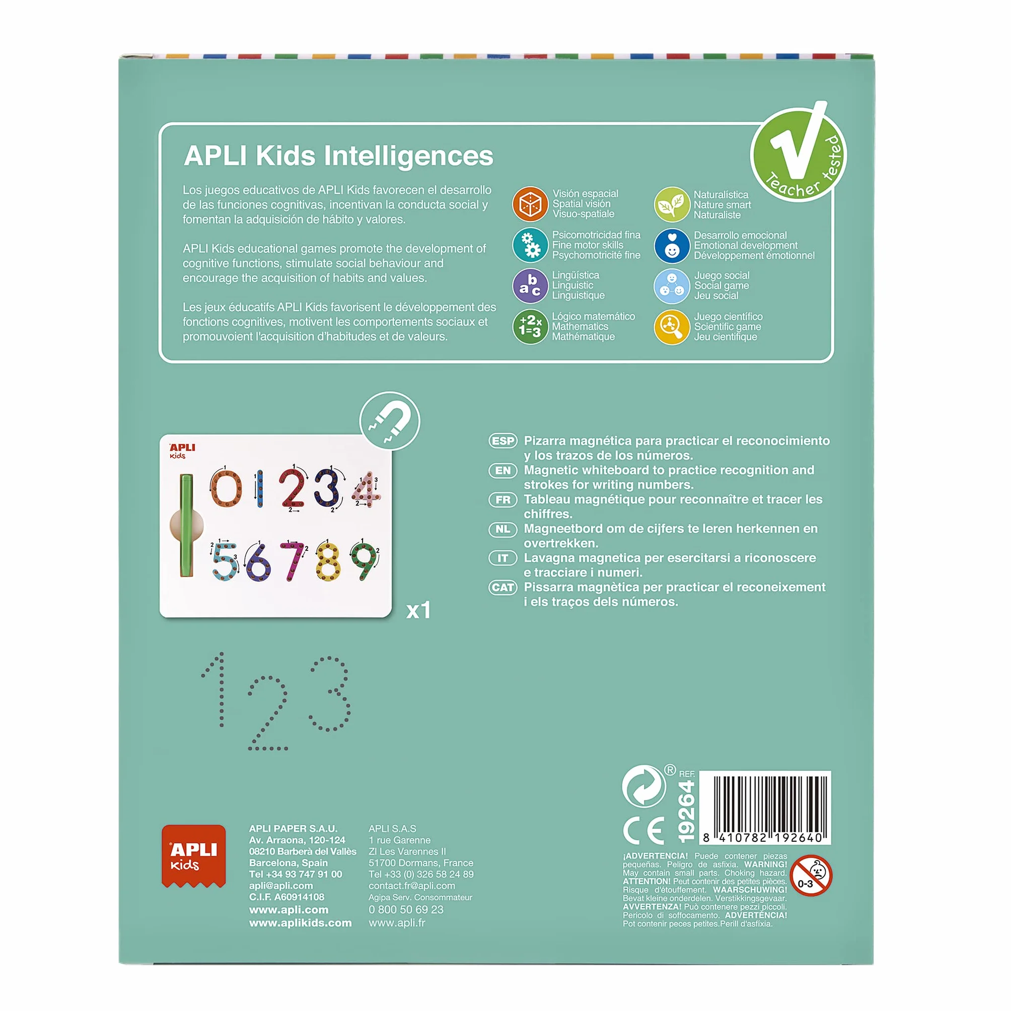 APLI Kids 19264 - Tableau éducatif magnétique 123 - Apprenez à écrire Les numéros de 0 à 9 avec Un Crayon aimanté. Jeu éducatif pour Apprendre à Compter.