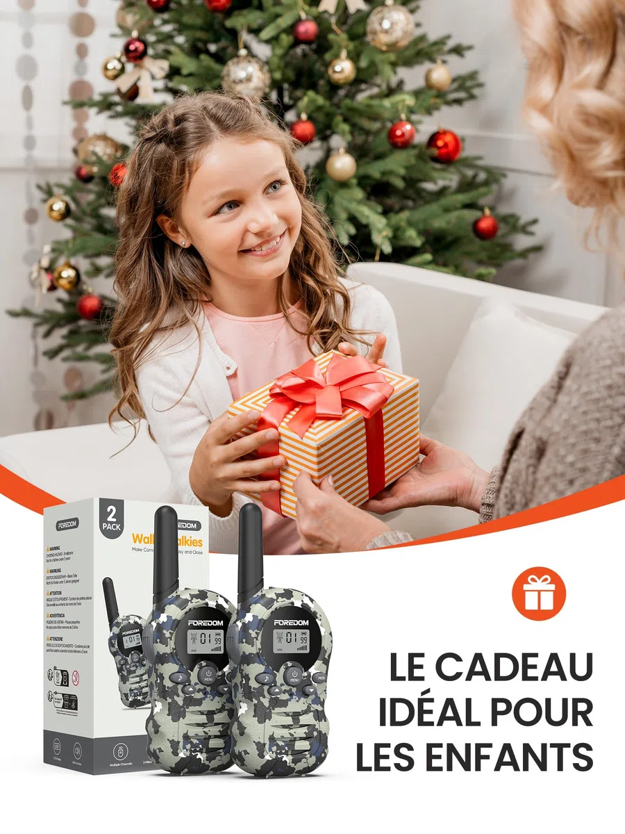 FOREDOM Talkie Walkie Enfants, Talkie-Walkie Longue Portée pour Garçons & Filles de 3-12 Ans, Cadeaux Aventure Plein Air, Lot de 2
