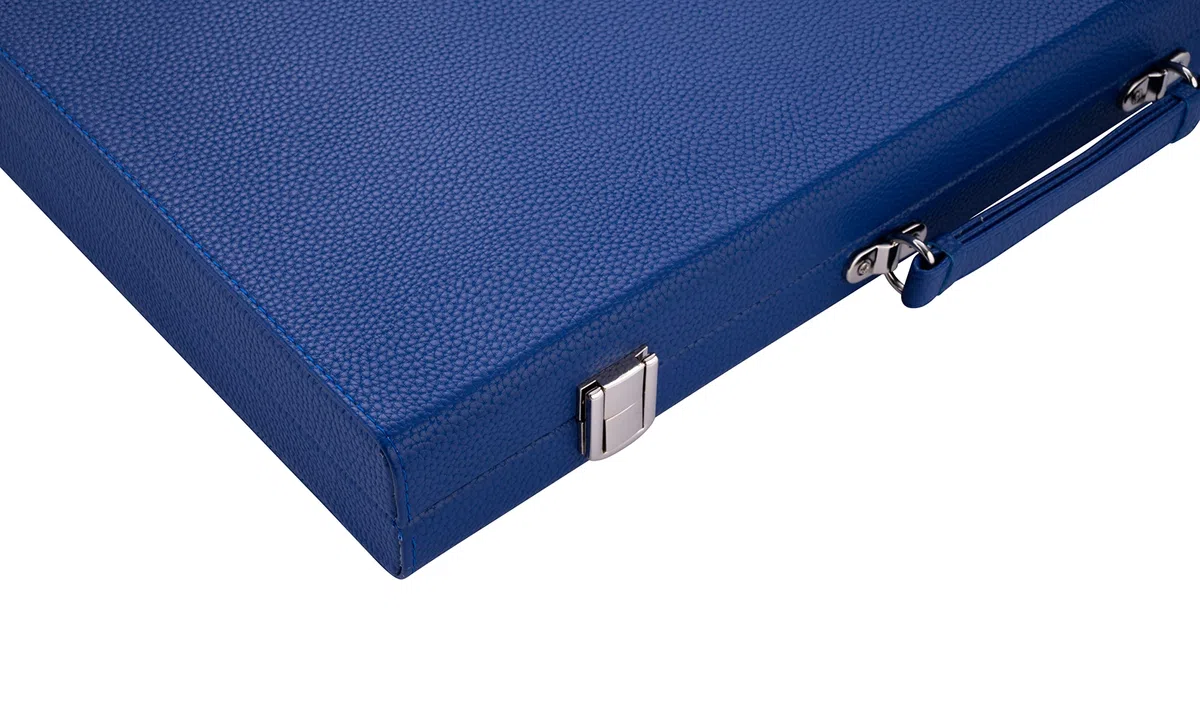 Engelhart - 250526 - Grand Backgammon 18 Pouces de Luxe (45,5 cm) - Bleu - Feutre Haute Qualité - Dés et Pions Nacrés - Valise Mousse et Simili Cuir - Jeu de Backgammon - 2 joueurs - A partir de 6 ans