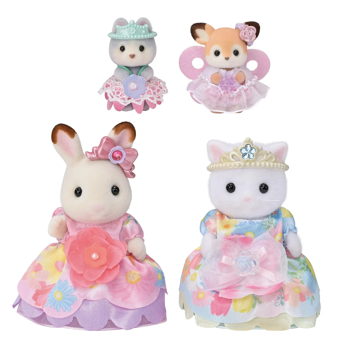 Sylvanian Families - Les Princesses en Robes à Fleurs - Set 4 Figurines - Plongez dans l'univers de la Famille Sylvanian - Figurines Animaux Miniatures - Jouet Enfant 3 Ans et + - 5809