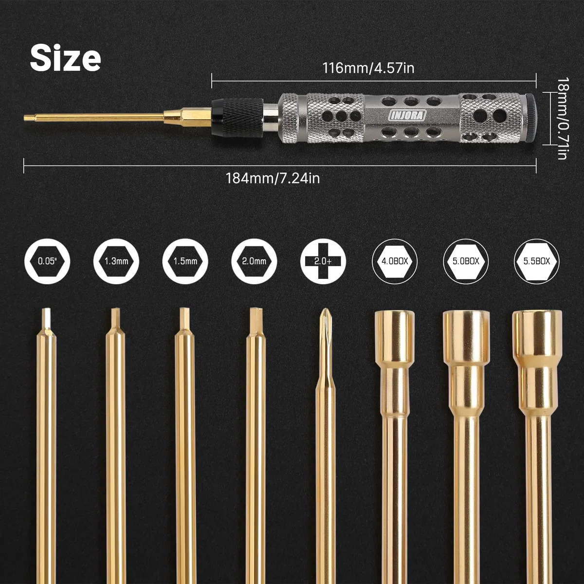 INJORA Kit d'Outils RC Clé Allen à Changement Rapide Tournevis Hexagonal Ecrou Hexagonal pour Crawler RC 1/18 1/24 Axial SCX24 AX24 FMS FCX24 TRX4M